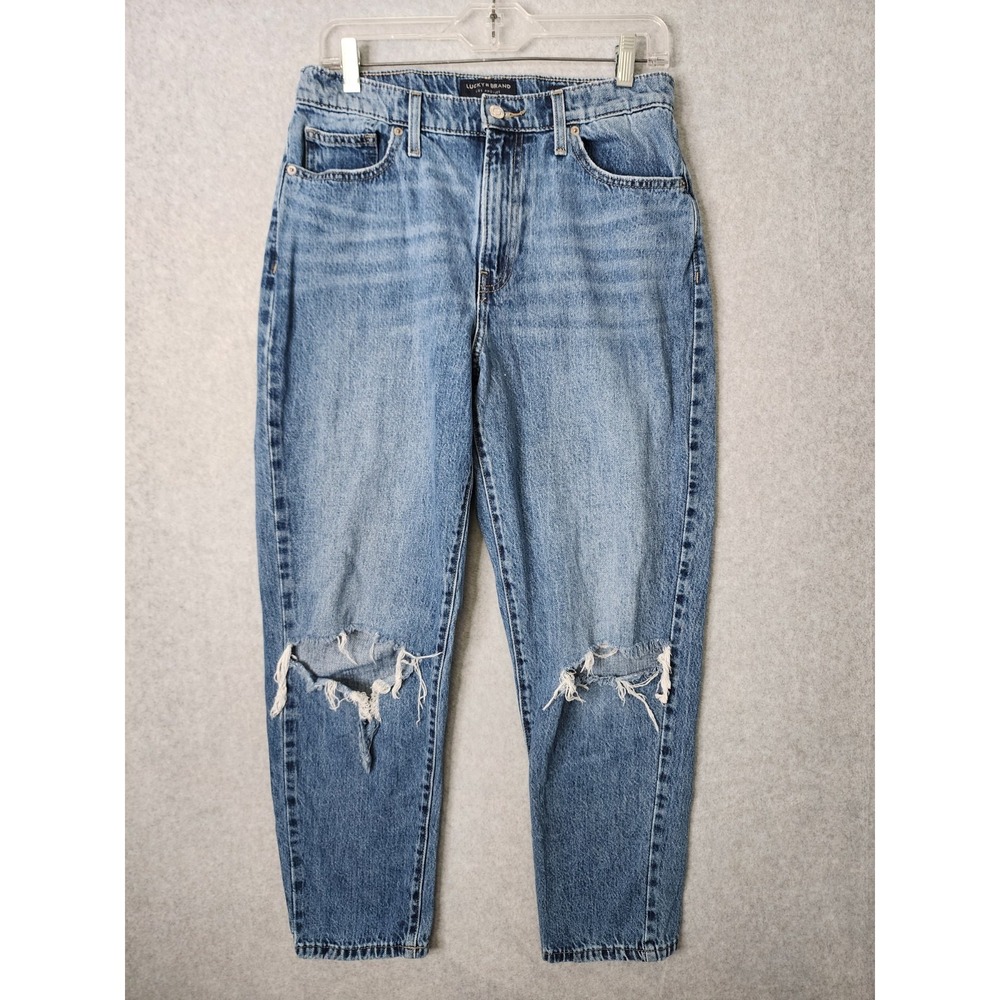 Lucky Brand Drew High Waist Mom Blue Jeans Womens Size 8/29A Distressed‎ Holes